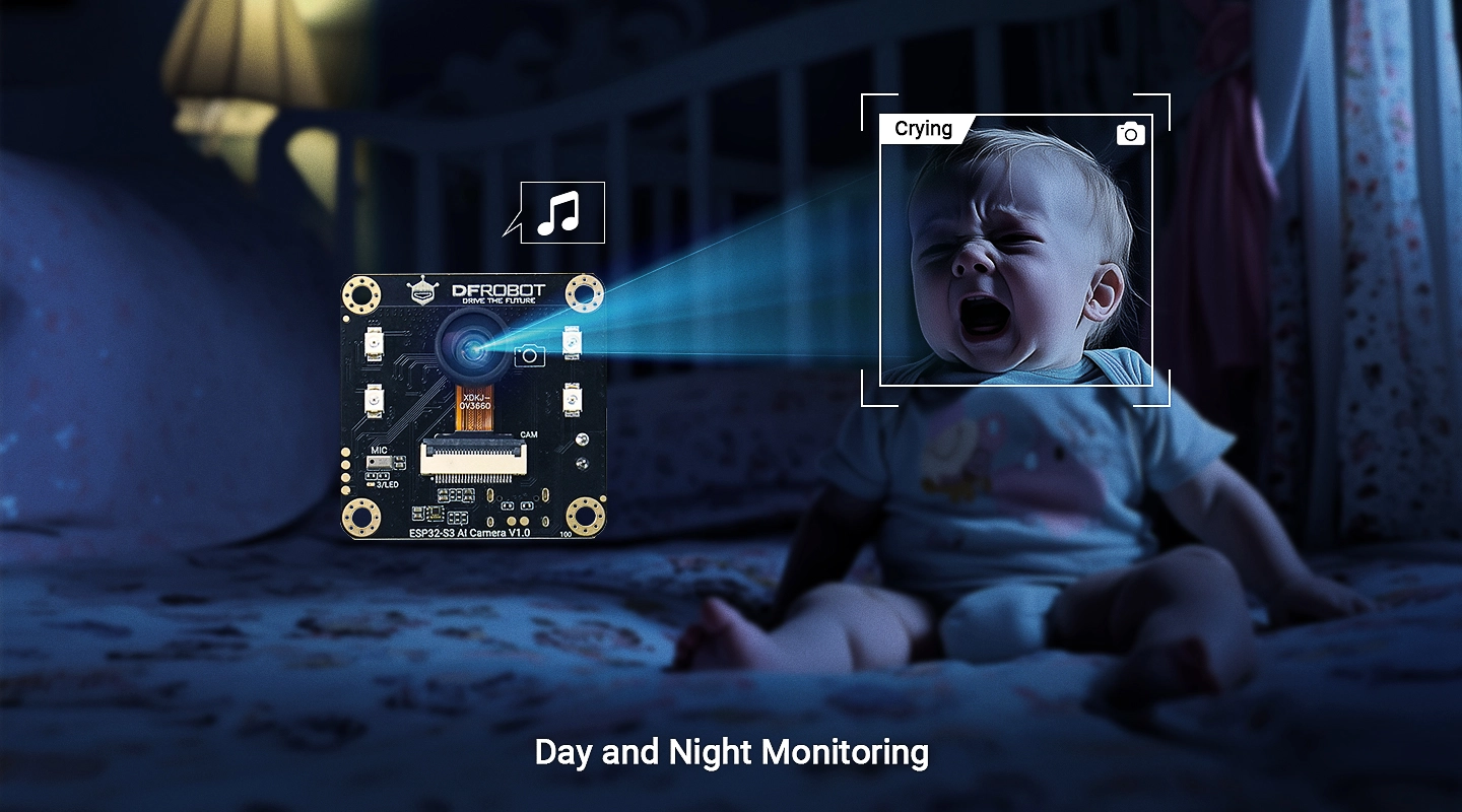 ESP32-S3 AI CAM Key Feature 3: Night Vision for All-Day Monitoring ESP32-S3 AI CAM Key Feature 3: Night Vision for All-Day Monitoring